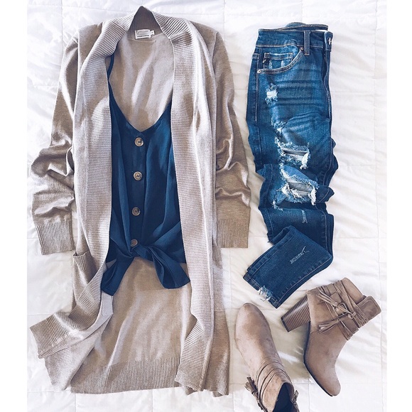 LAST ONE! Long Cardigan Cozy Ribbed, Camel - Picture 2 of 6